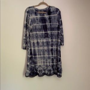 Blue and white tie dye long sleeve dress